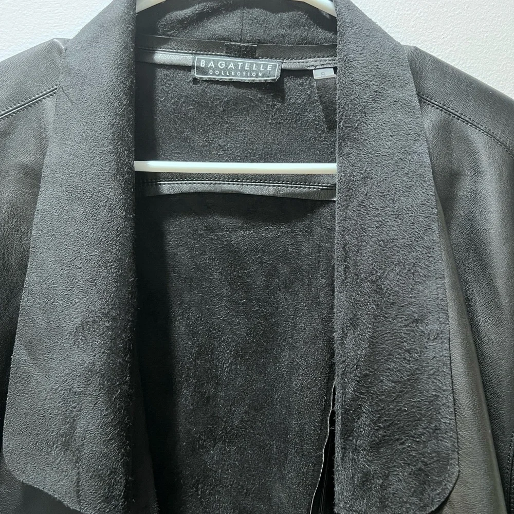 Faux Leather Sophisticated Black Draped Blazer